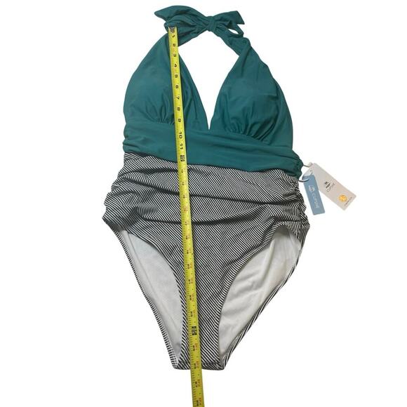 CUPSHE HALTER SWIMMING SUIT ONE PIECE KEEPING YOU ACCOMPANIED STRIPED SZ L BEACH - Picture 6 of 13